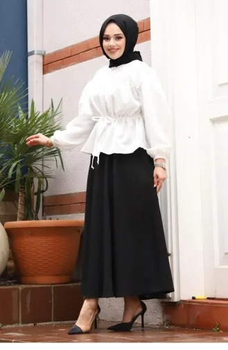 Bronze Detailed Hijab White Suit 424