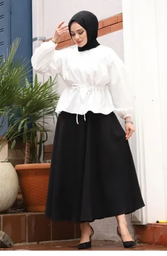 Bronze Detailed Hijab White Suit 424