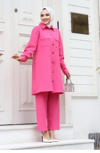 Cep Detaylı Tesettür Fuşya Takım
