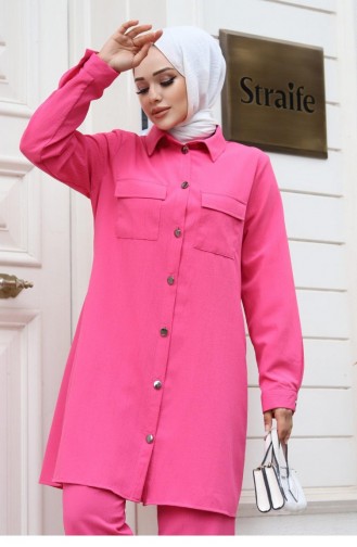 Ensemble Hijab Fuchsia Détaillé Avec Poche 448