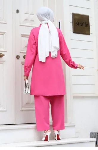 Cep Detaylı Tesettür Fuşya Takım