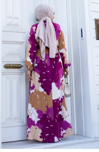 Hijab-Kleid In Fuchsia Mit Blattmuster 449