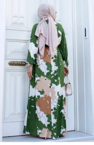 Robe Verte Hijab à Motifs De Feuilles 451