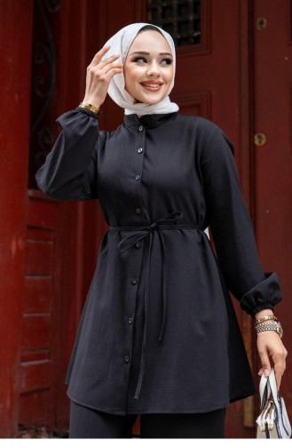 Costume Noir Hijab Détaillé Avec Col Juge 470