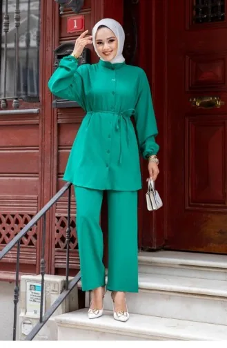 بدلة حجاب ذات ياقة القاضي باللون الأخضر 471