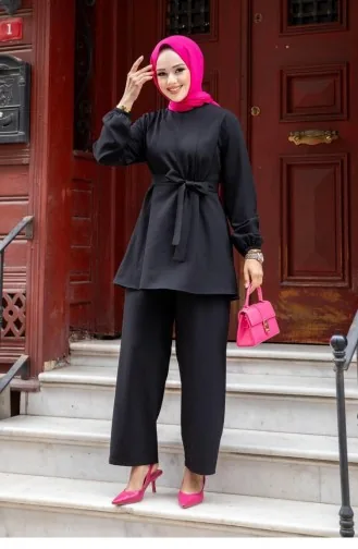 Hijab Zwart Pak Met Stikseldetail 472