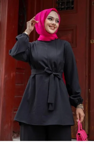 Hijab Zwart Pak Met Stikseldetail 472