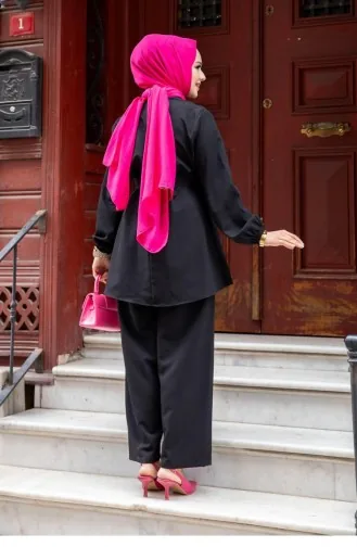 Hijab Zwart Pak Met Stikseldetail 472