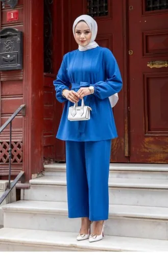 Hijab Indigo Suit With Stitching Detail 477