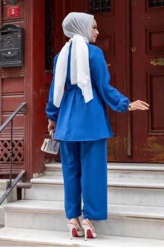 Hijab Indigo Suit With Stitching Detail 477