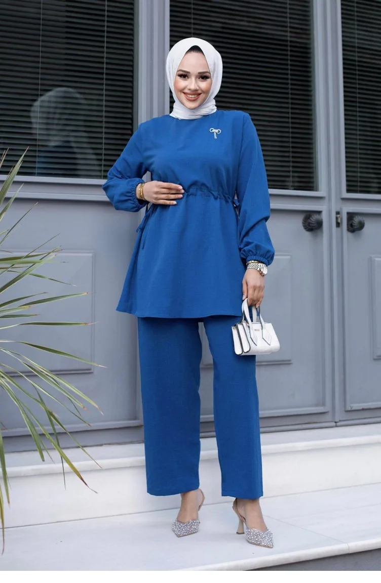 Bronzen Gedetailleerd Hijab-indigopak 478
