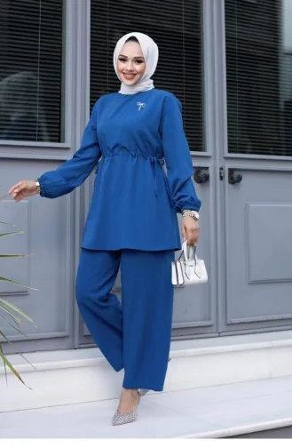Bronzen Gedetailleerd Hijab-indigopak 478