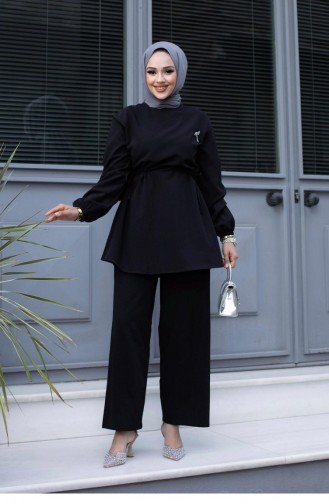 Bronzefarbener Detaillierter Hijab-Schwarzanzug 480