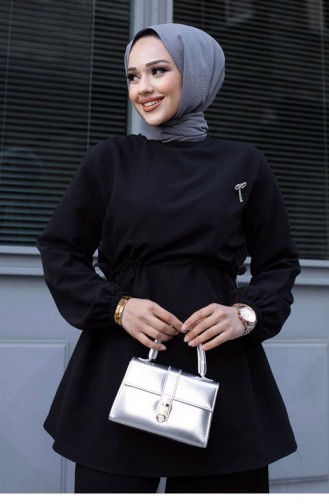 Bronzefarbener Detaillierter Hijab-Schwarzanzug 480