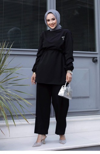 Bronzefarbener Detaillierter Hijab-Schwarzanzug 480