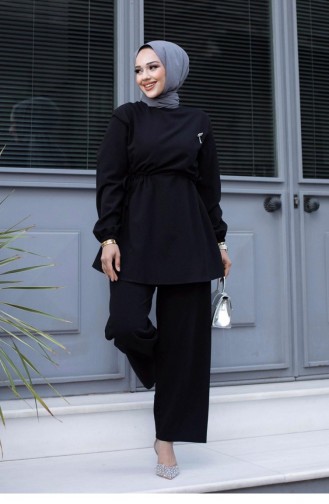 Bronzefarbener Detaillierter Hijab-Schwarzanzug 480