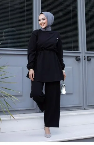 Bronze Detailed Hijab Black Suit 480