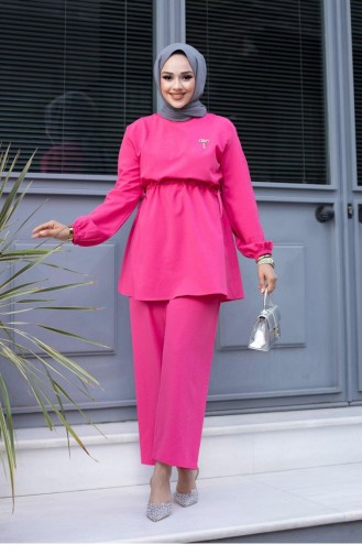 Ensemble Hijab Fuchsia Détail Bronze 481