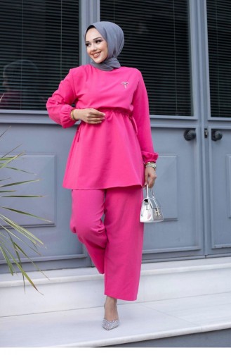 Ensemble Hijab Fuchsia Détail Bronze 481