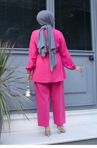 Ensemble Hijab Fuchsia Détail Bronze 481