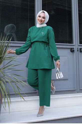 Bronzefarbener Detaillierter Grüner Hijab-Anzug 482