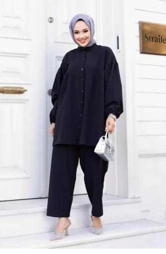 Balon Kol Tesettür Siyah Takım