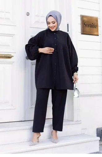 Balon Kol Tesettür Siyah Takım