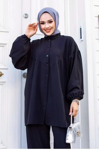 Balon Kol Tesettür Siyah Takım