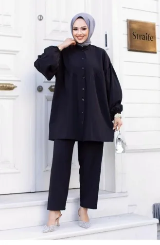 Balon Kol Tesettür Siyah Takım