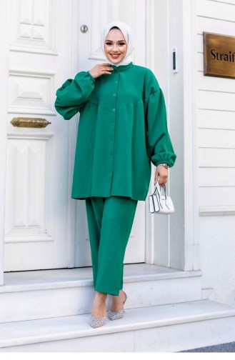 Balloon Sleeve Hijab Green Suit 487