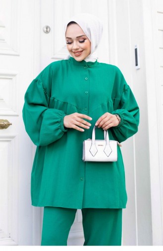 Balloon Sleeve Hijab Green Suit 487