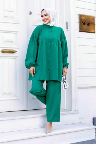 Balloon Sleeve Hijab Green Suit 487