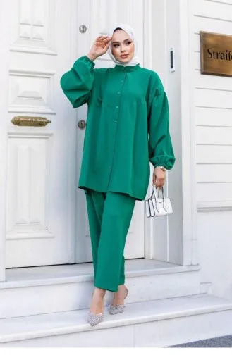 Costume Vert Hijab À Manches Ballon 487