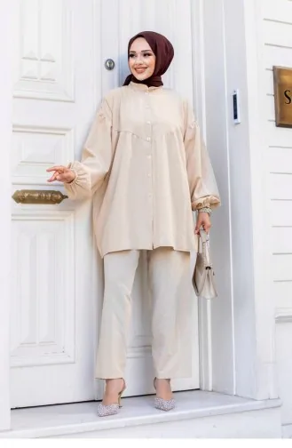 Ensemble Hijab Beige à Manches Ballon 488