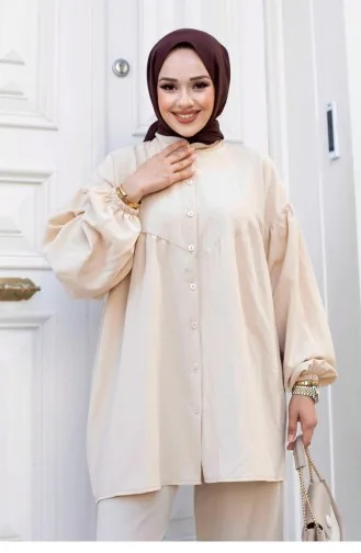 Ensemble Hijab Beige à Manches Ballon 488