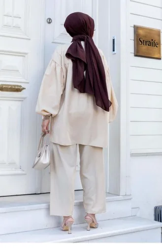 Ensemble Hijab Beige à Manches Ballon 488