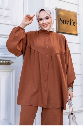 Brauner Hijab-Anzug Mit Ballonärmeln 489