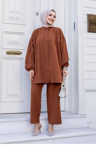 Brauner Hijab-Anzug Mit Ballonärmeln 489