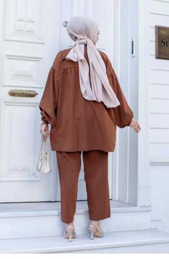 Brauner Hijab-Anzug Mit Ballonärmeln 489