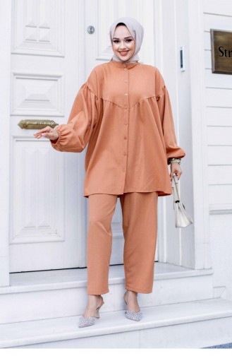 Ensemble Hijab Camel à Manches Ballon 490