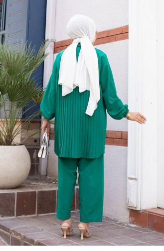 Plissierter Detaillierter Hijab-grüner Anzug 497