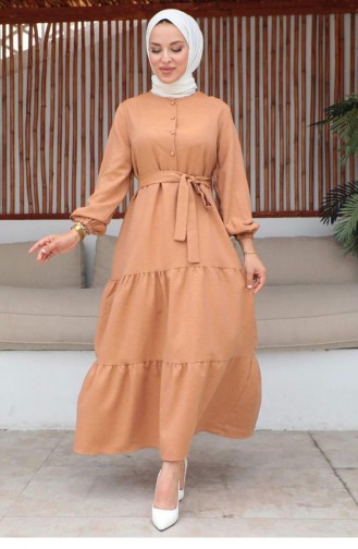 Robe Hijab Saumon Foncé Avec Boutons Détaillés 503