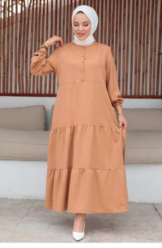 Robe Hijab Saumon Foncé Avec Boutons Détaillés 503