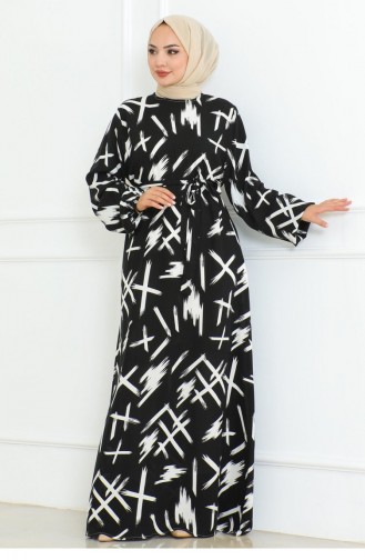 Jurk Met Riem En Borstelmotief Zwart 4335 506