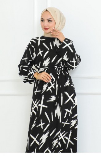 Jurk Met Riem En Borstelmotief Zwart 4335 506
