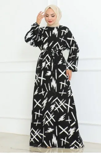 Jurk Met Riem En Borstelmotief Zwart 4335 506