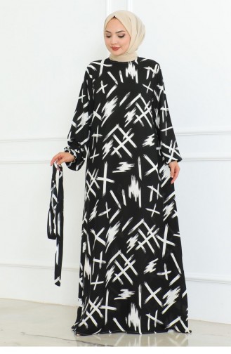 Jurk Met Riem En Borstelmotief Zwart 4335 506