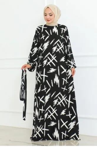 Jurk Met Riem En Borstelmotief Zwart 4335 506