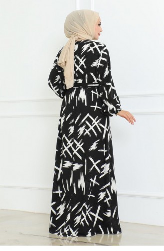 Jurk Met Riem En Borstelmotief Zwart 4335 506