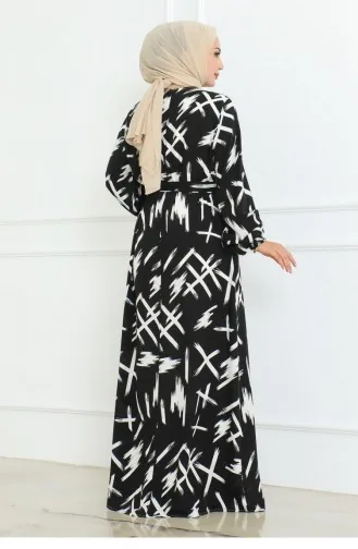 Jurk Met Riem En Borstelmotief Zwart 4335 506